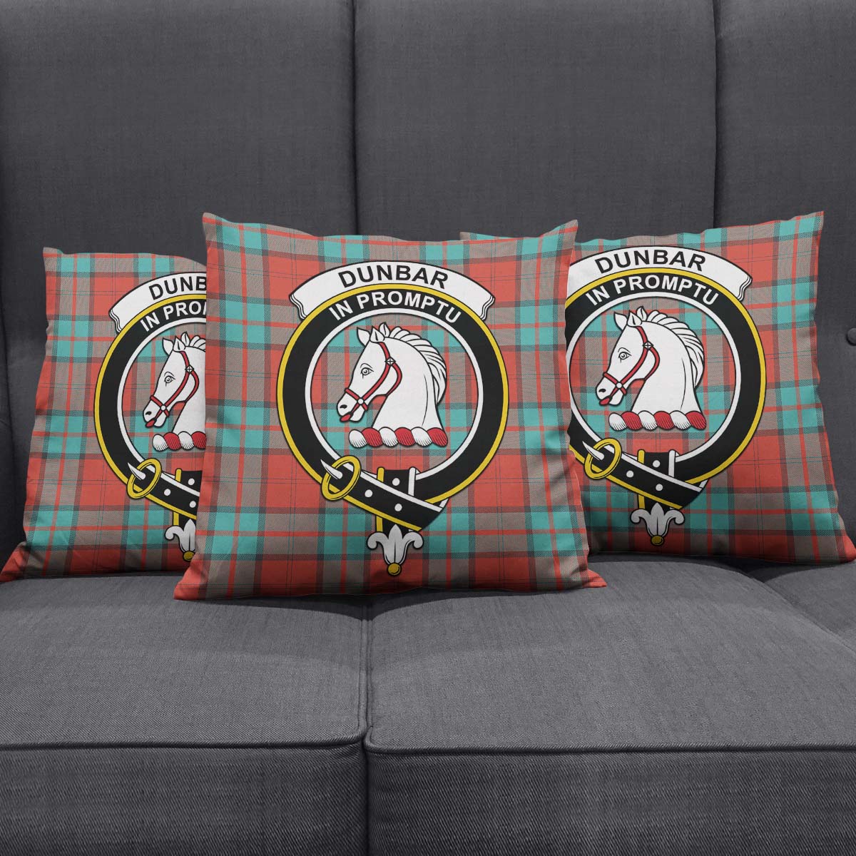 Dunbar Ancient Tartan Pillow Cover with Family Crest Square Pillow Cover - Tartanvibesclothing