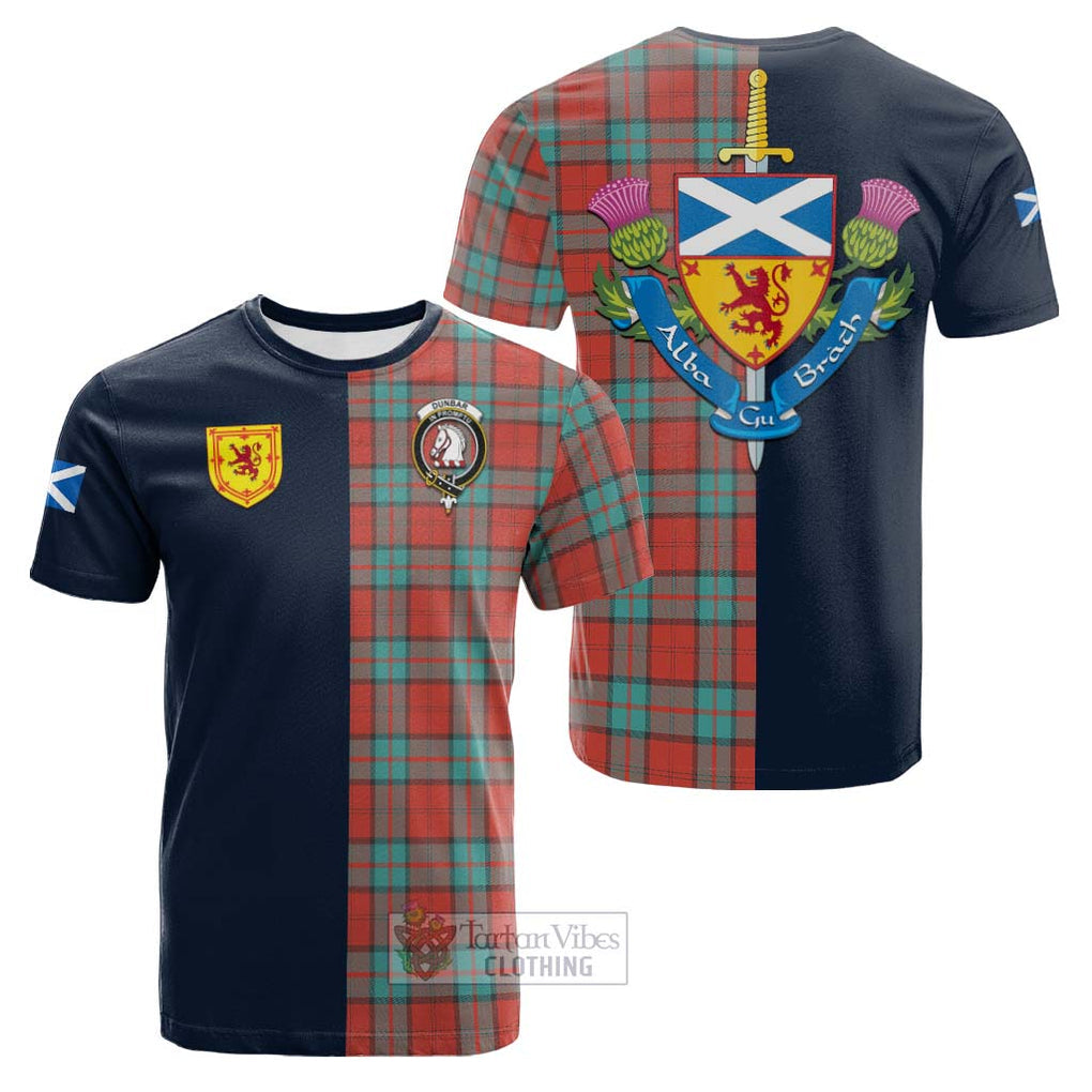 Tartan Vibes Clothing Dunbar Ancient Tartan Cotton T-shirt with Scottish Lion Royal Arm Half Style