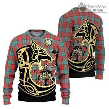 Dunbar Ancient Tartan Ugly Sweater with Family Crest Celtic Wolf Style