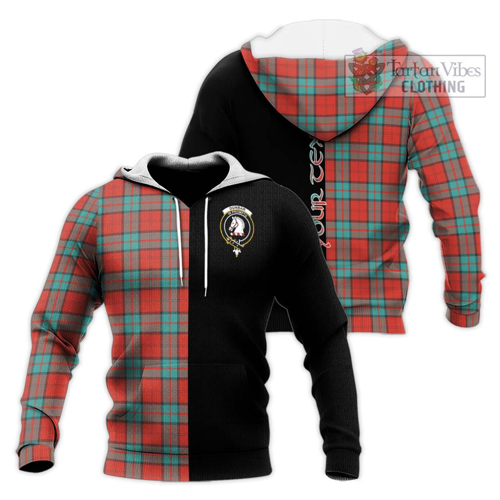 Dunbar Ancient Tartan Knitted Hoodie with Family Crest and Half Of Me Style Unisex Knitted Pullover Hoodie - Tartanvibesclothing Shop