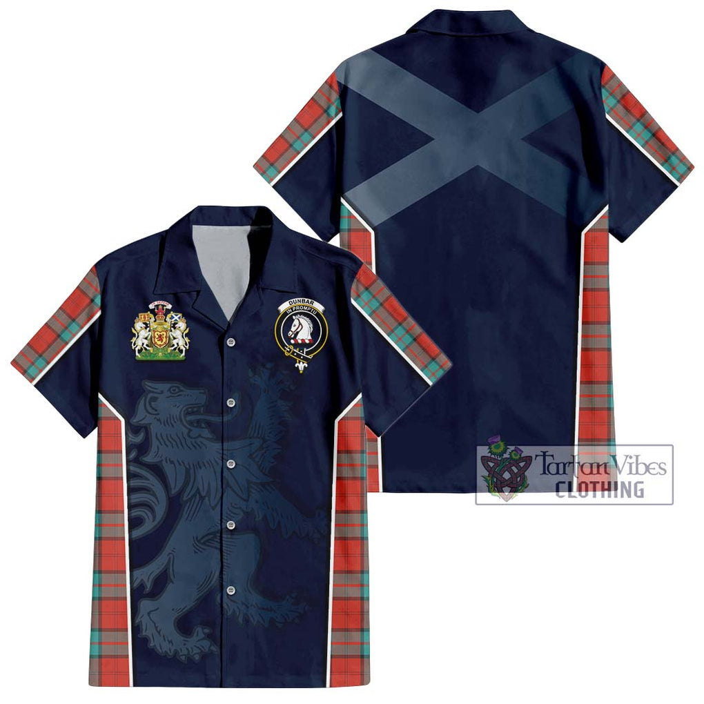 Dunbar Ancient Tartan Short Sleeve Button Shirt with Family Crest and Lion Rampant Vibes Sport Style Kid - Tartan Vibes Clothing