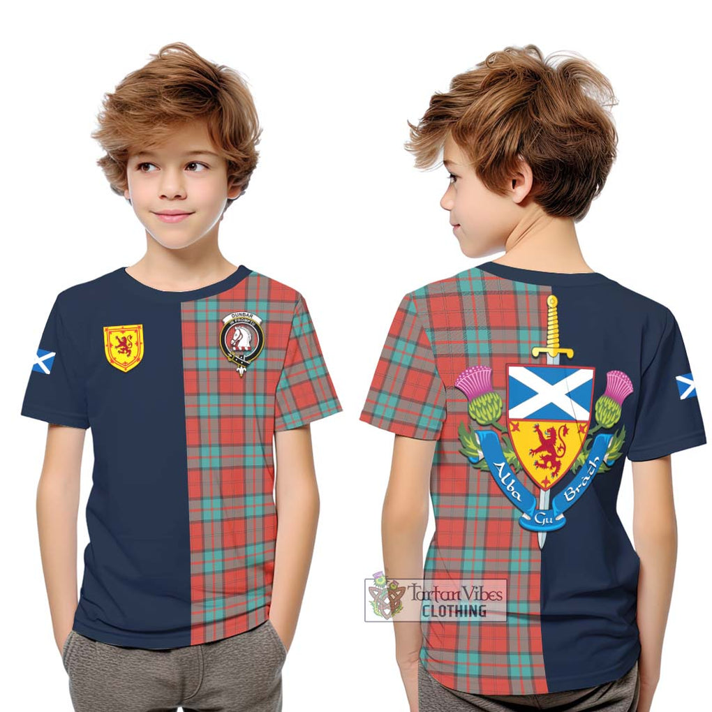 Tartan Vibes Clothing Dunbar Ancient Tartan Kid T-Shirt with Scottish Lion Royal Arm Half Style