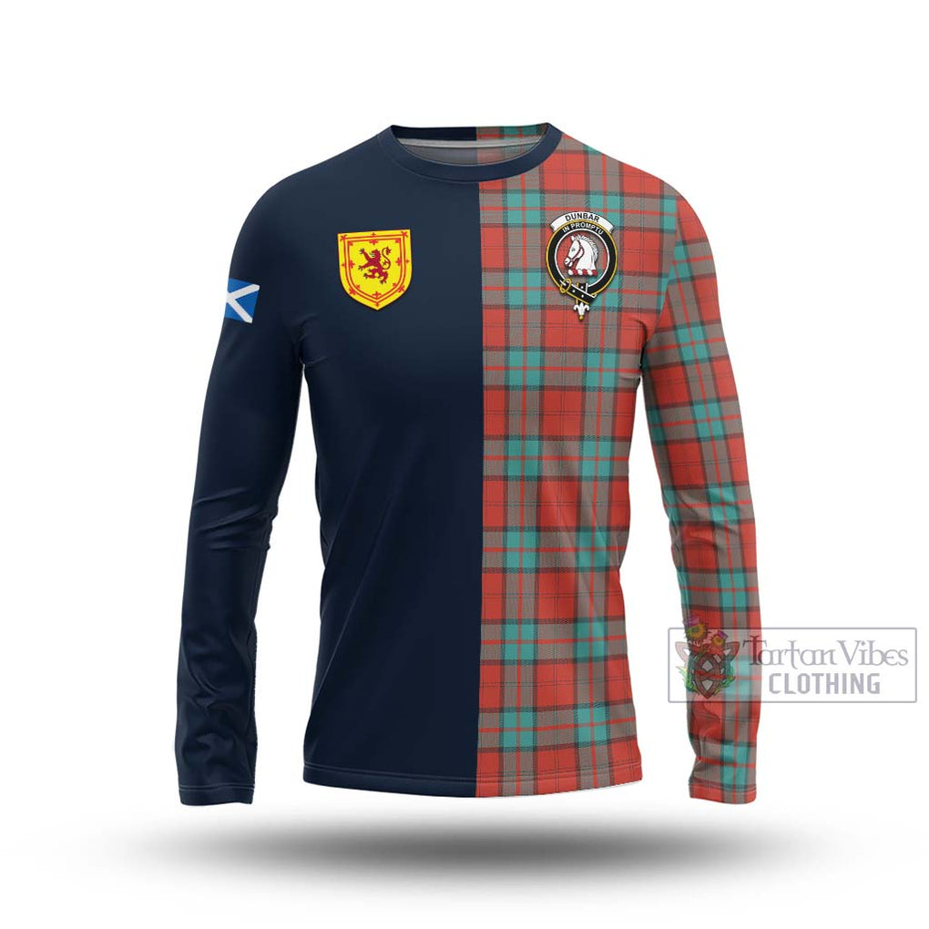 Tartan Vibes Clothing Dunbar Ancient Tartan Long Sleeve T-Shirt with Scottish Lion Royal Arm Half Style