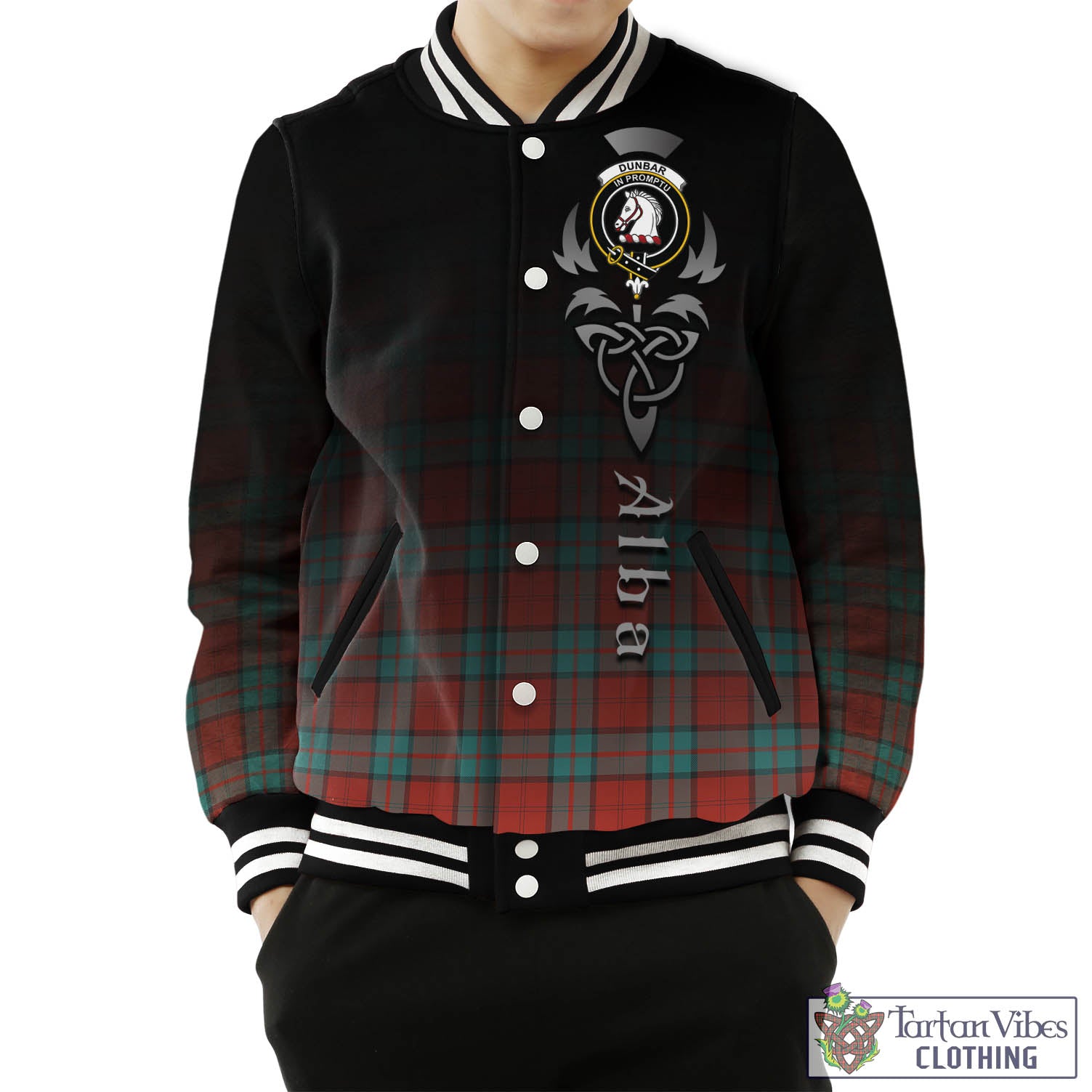 Tartan Vibes Clothing Dunbar Ancient Tartan Baseball Jacket Featuring Alba Gu Brath Family Crest Celtic Inspired