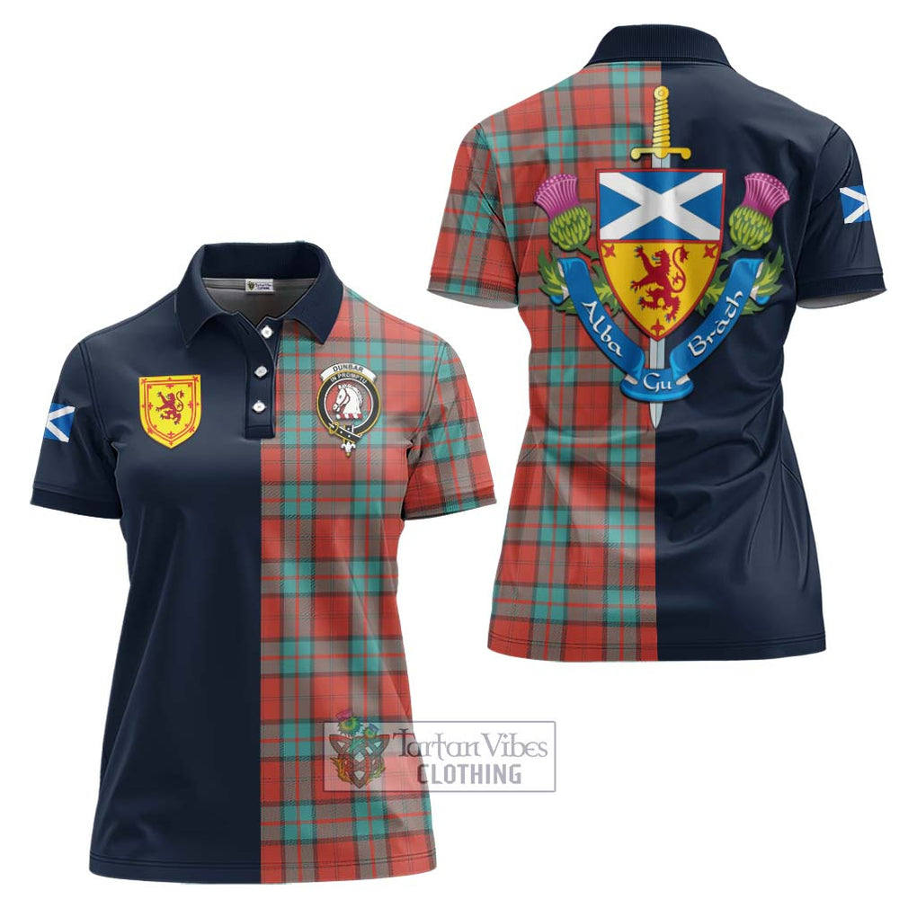 Tartan Vibes Clothing Dunbar Ancient Tartan Women's Polo Shirt with Scottish Lion Royal Arm Half Style