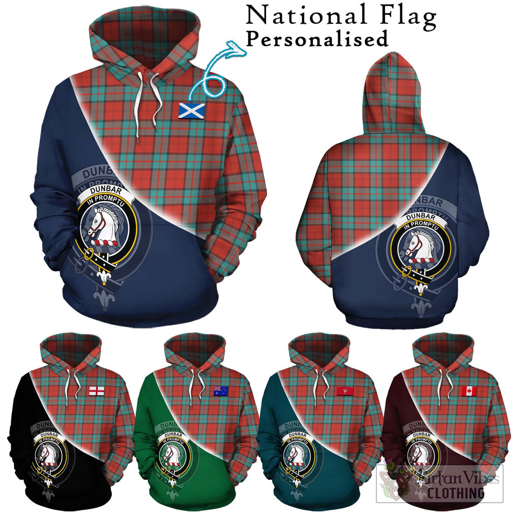 Dunbar Ancient Tartan Hoodie with Personalised National Flag and Family Crest Half Style Zip Hoodie - Tartanvibesclothing Shop