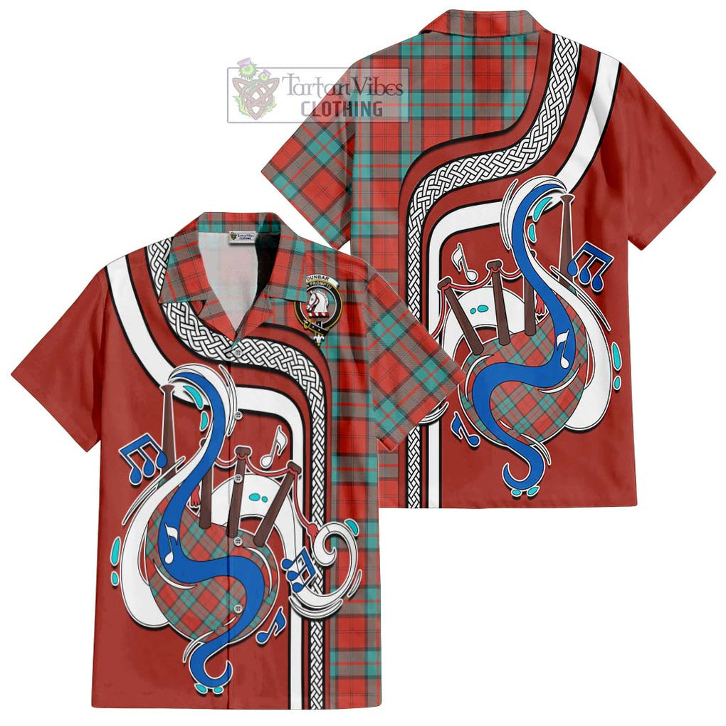 Dunbar Ancient Tartan Short Sleeve Button Shirt with Epic Bagpipe Style Kid - Tartanvibesclothing Shop