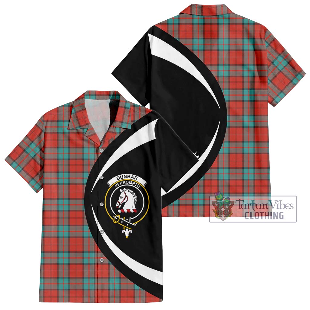 Dunbar Ancient Tartan Short Sleeve Button Up with Family Crest Circle Style Kid - Tartan Vibes Clothing