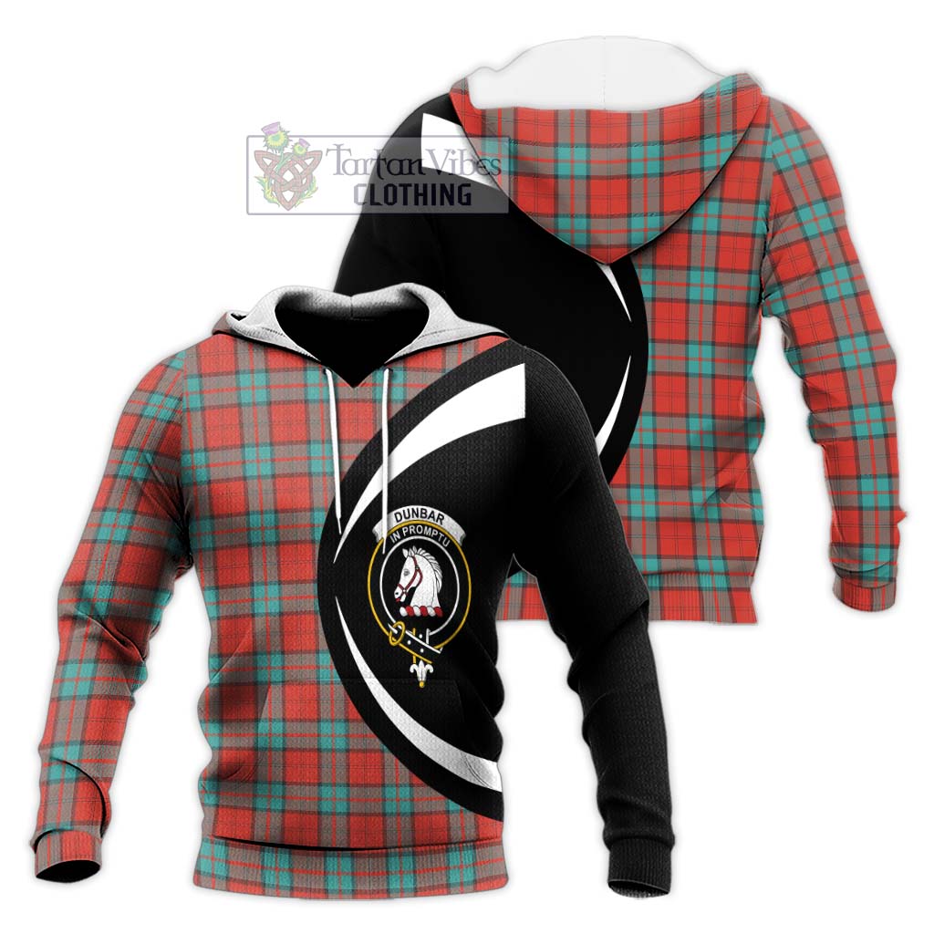 Dunbar Ancient Tartan Knitted Hoodie with Family Crest Circle Style Unisex Knitted Pullover Hoodie - Tartan Vibes Clothing