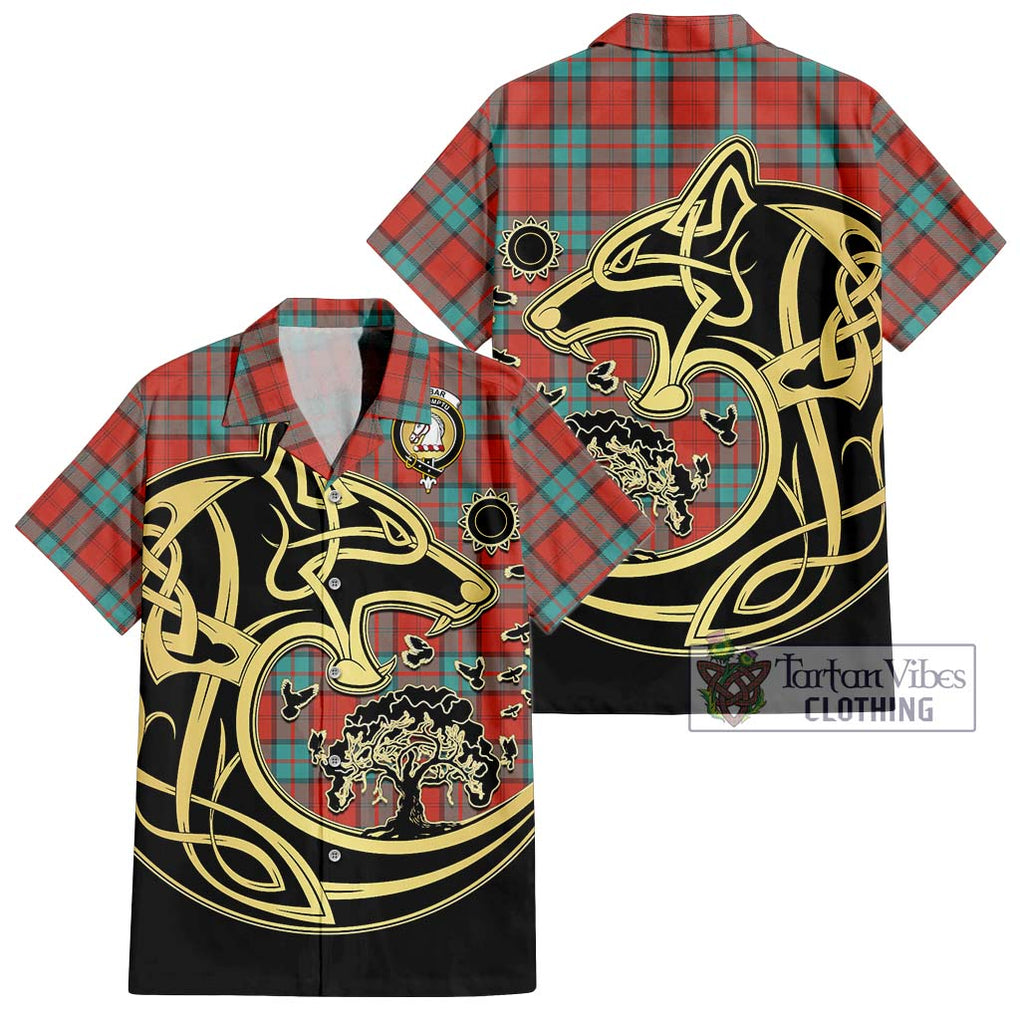 Dunbar Ancient Tartan Short Sleeve Button Shirt with Family Crest Celtic Wolf Style Kid - Tartan Vibes Clothing