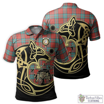 Dunbar Ancient Tartan Polo Shirt with Family Crest Celtic Wolf Style