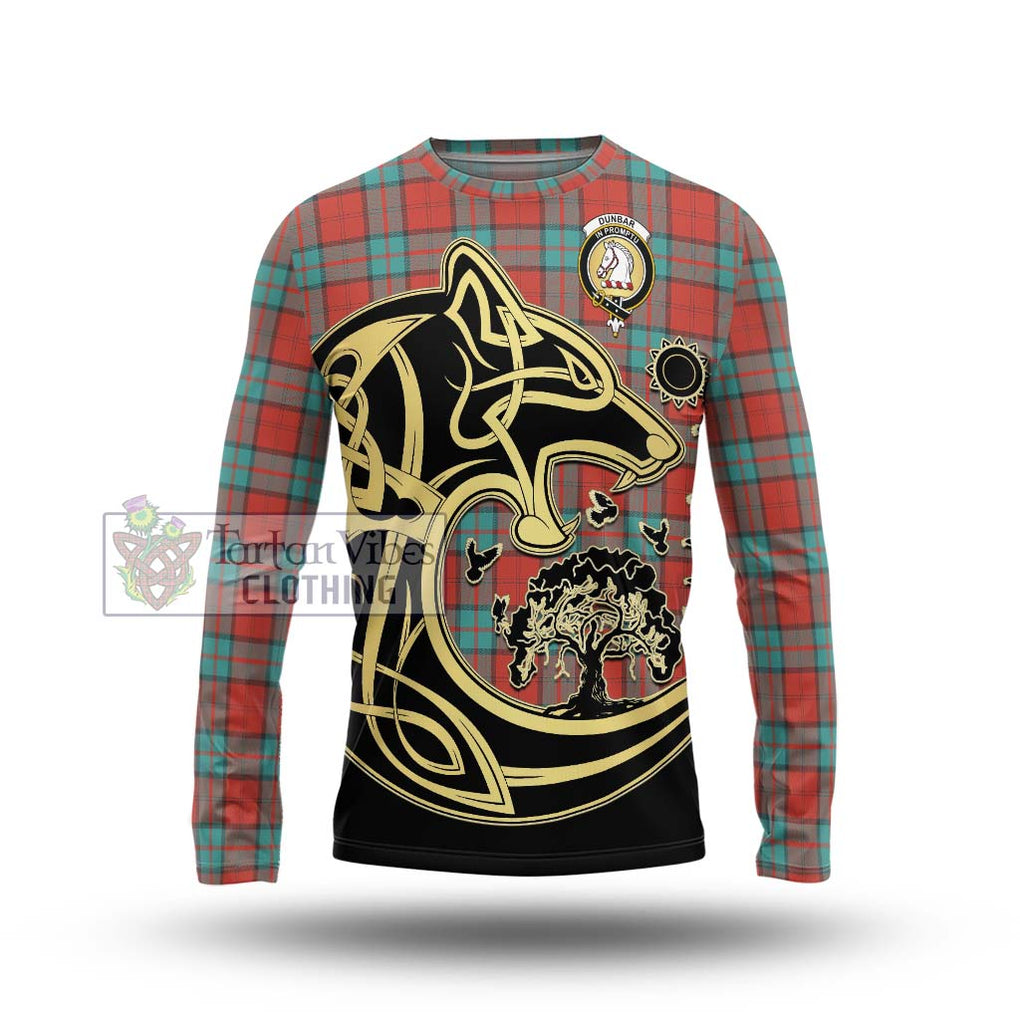 Dunbar Ancient Tartan Long Sleeve T-Shirt with Family Crest Celtic Wolf Style Unisex - Tartan Vibes Clothing