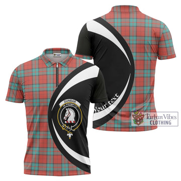 Dunbar Ancient Tartan Zipper Polo Shirt with Family Crest Circle Style