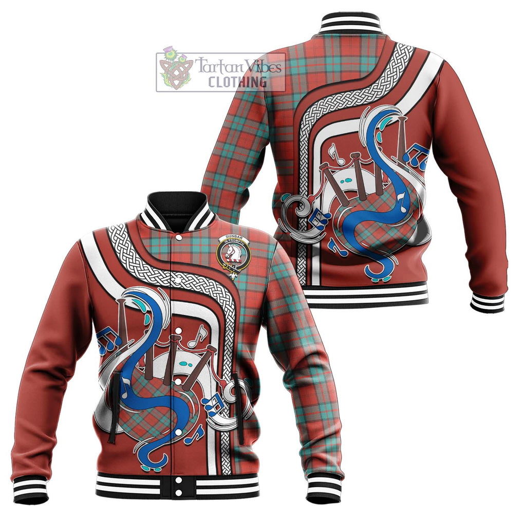 Tartan Vibes Clothing Dunbar Ancient Tartan Baseball Jacket with Epic Bagpipe Style