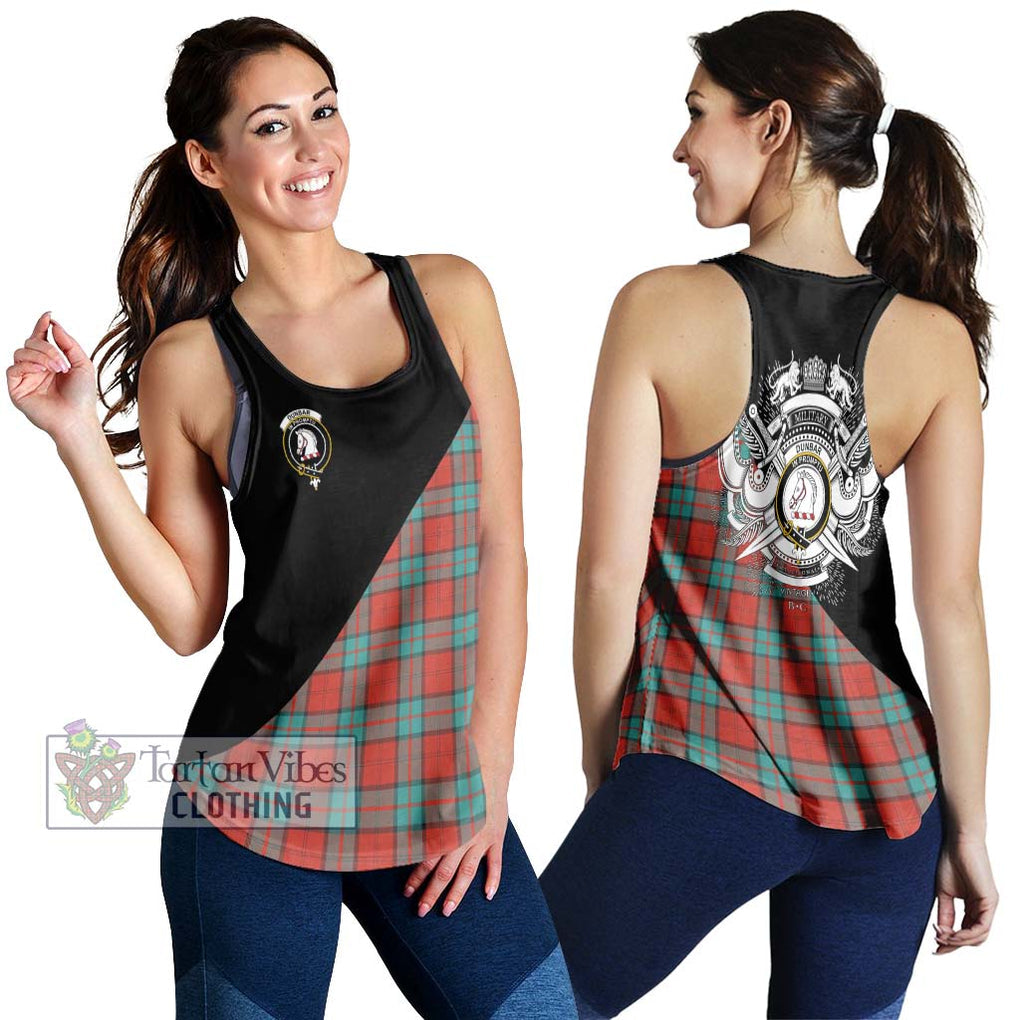 Dunbar Ancient Tartan Women's Racerback Tanks with Family Crest and Military Logo Style 4XL - Tartanvibesclothing Shop