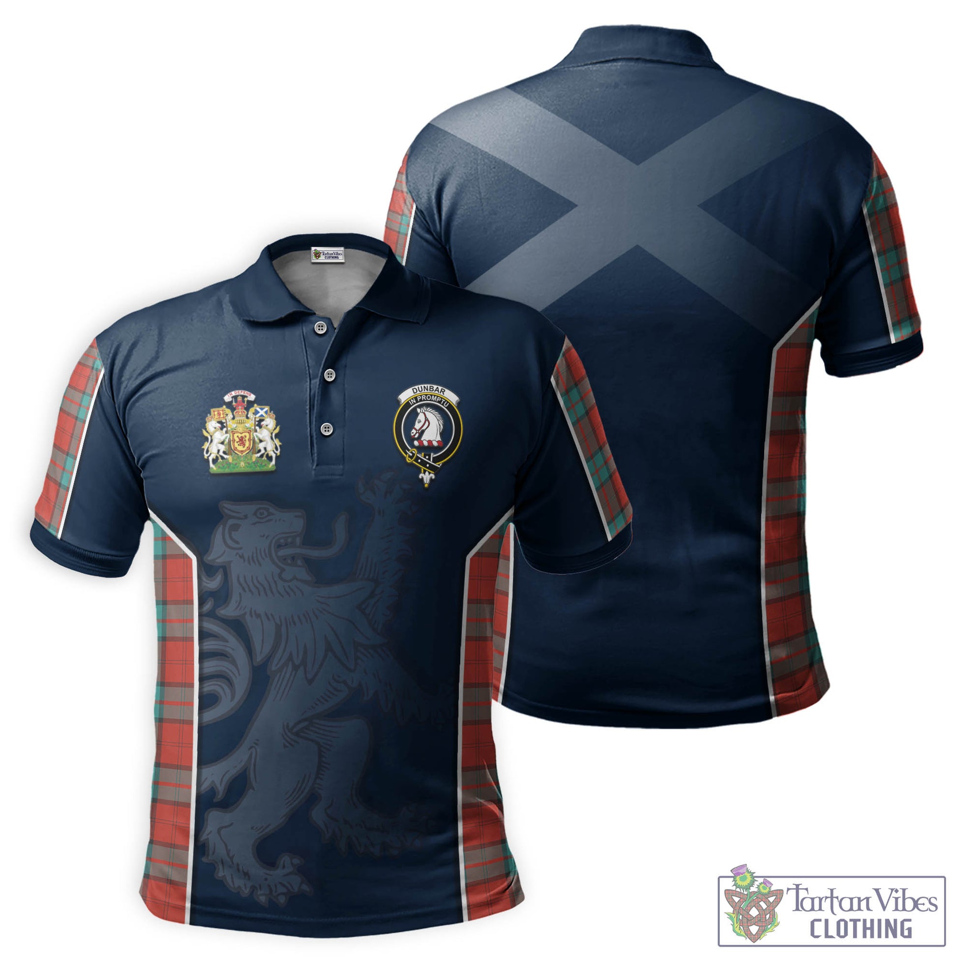 Tartan Vibes Clothing Dunbar Ancient Tartan Men's Polo Shirt with Family Crest and Lion Rampant Vibes Sport Style