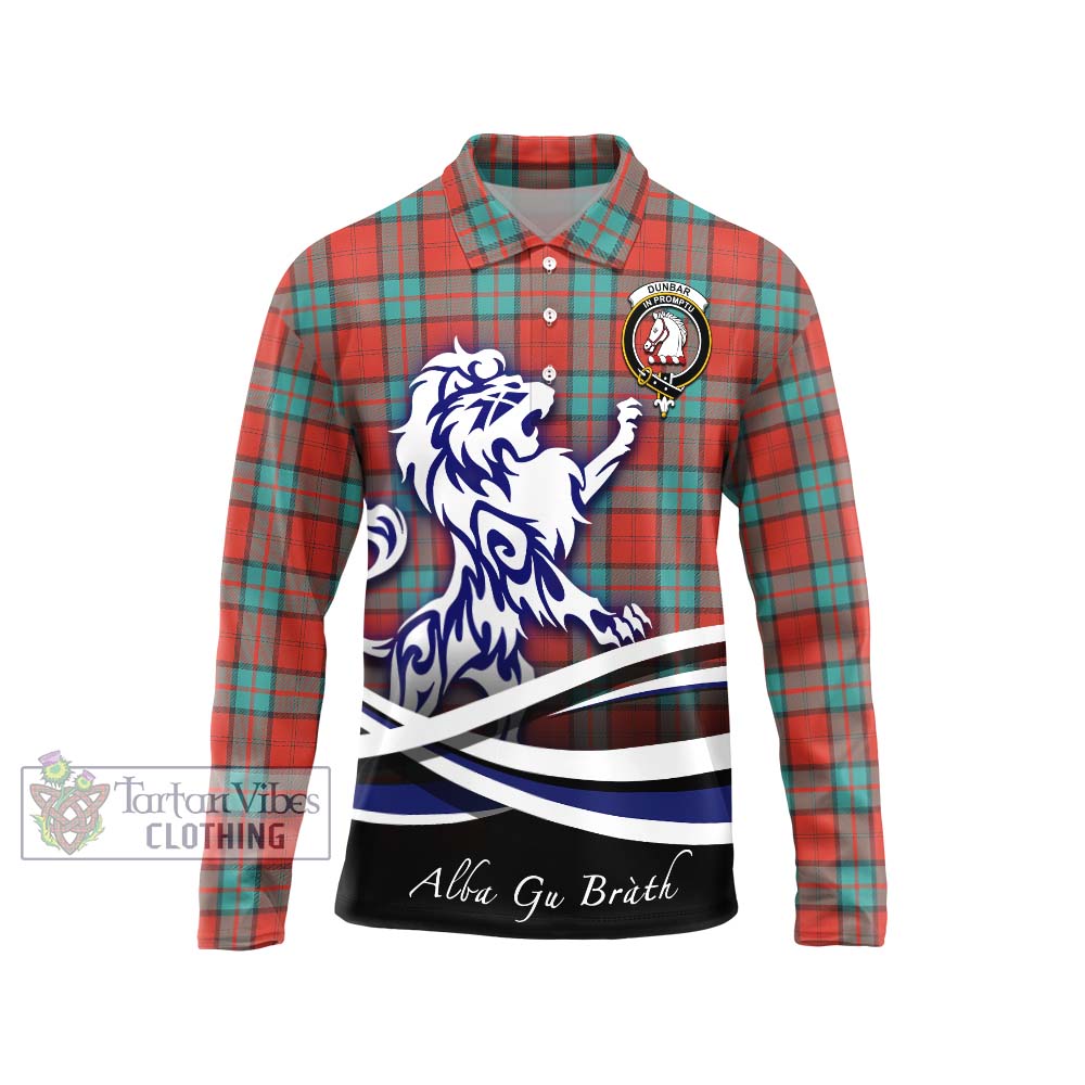 Dunbar Ancient Tartan Long Sleeve Polo Shirt with Alba Gu Brath Regal Lion Emblem Unisex - Tartanvibesclothing Shop