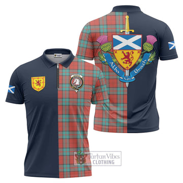 Dunbar Ancient Tartan Zipper Polo Shirt Alba with Scottish Lion Royal Arm Half Style