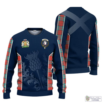 Dunbar Ancient Tartan Knitted Sweatshirt with Family Crest and Scottish Thistle Vibes Sport Style