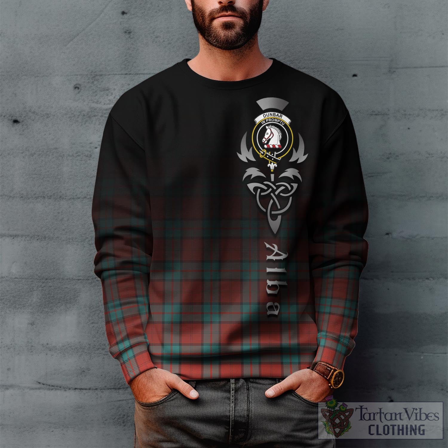 Tartan Vibes Clothing Dunbar Ancient Tartan Sweatshirt Featuring Alba Gu Brath Family Crest Celtic Inspired