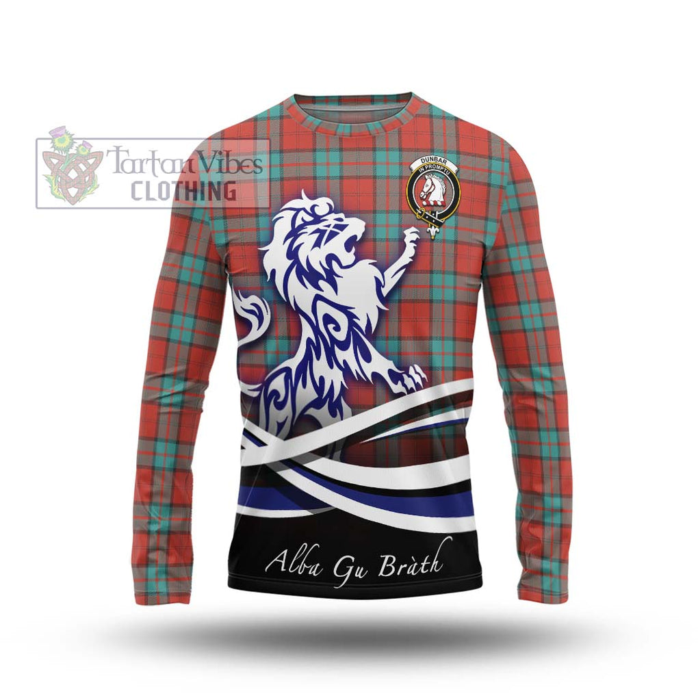 Dunbar Ancient Tartan Long Sleeve T-Shirt with Alba Gu Brath Regal Lion Emblem Unisex - Tartanvibesclothing Shop