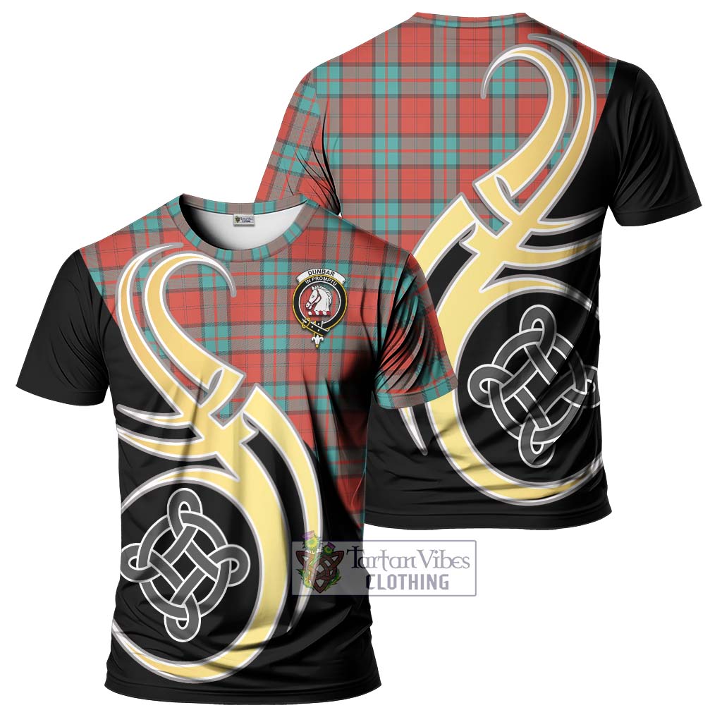 Tartan Vibes Clothing Dunbar Ancient Tartan T-Shirt with Family Crest and Celtic Symbol Style