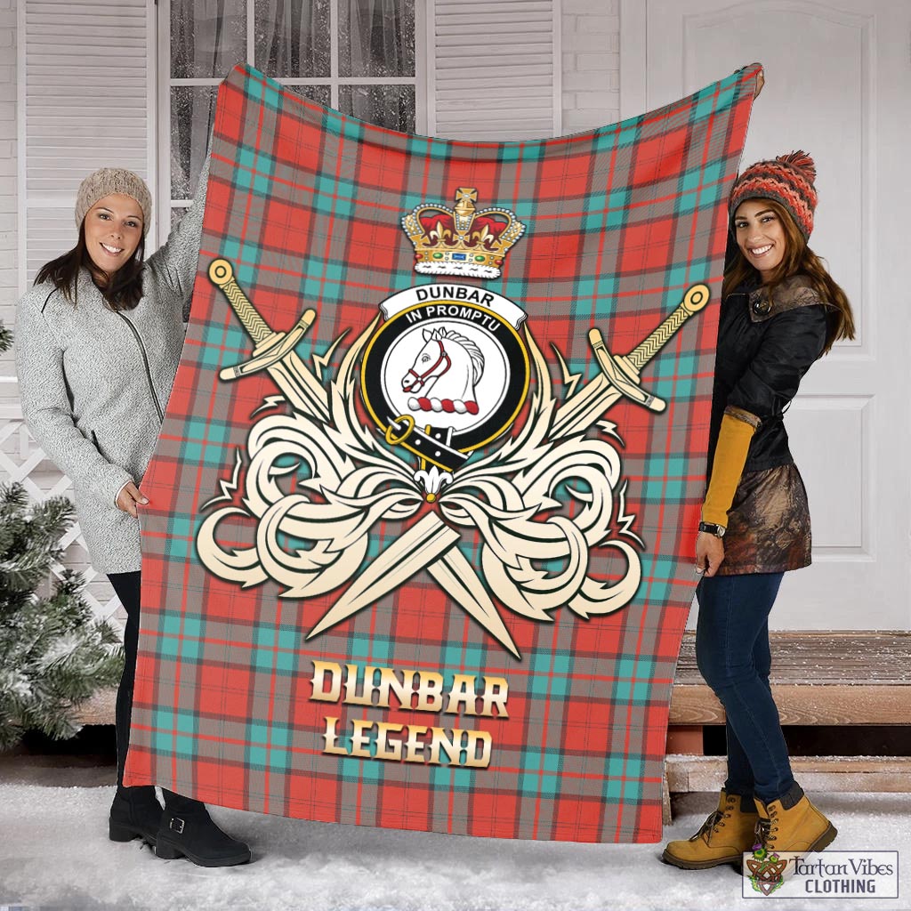 Tartan Vibes Clothing Dunbar Ancient Tartan Blanket with Clan Crest and the Golden Sword of Courageous Legacy