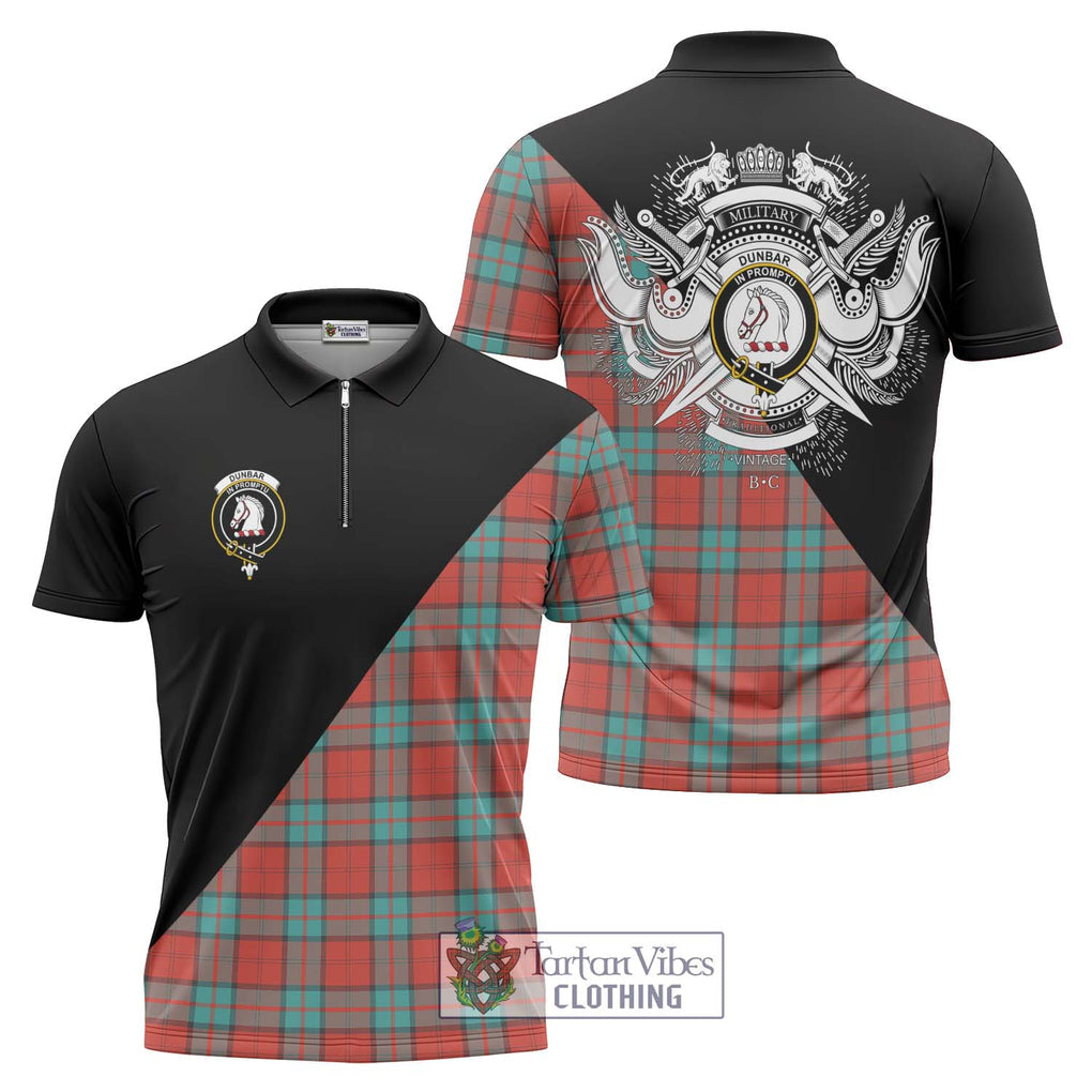 Dunbar Ancient Tartan Zipper Polo Shirt with Family Crest and Military Logo Style Unisex - Tartanvibesclothing Shop