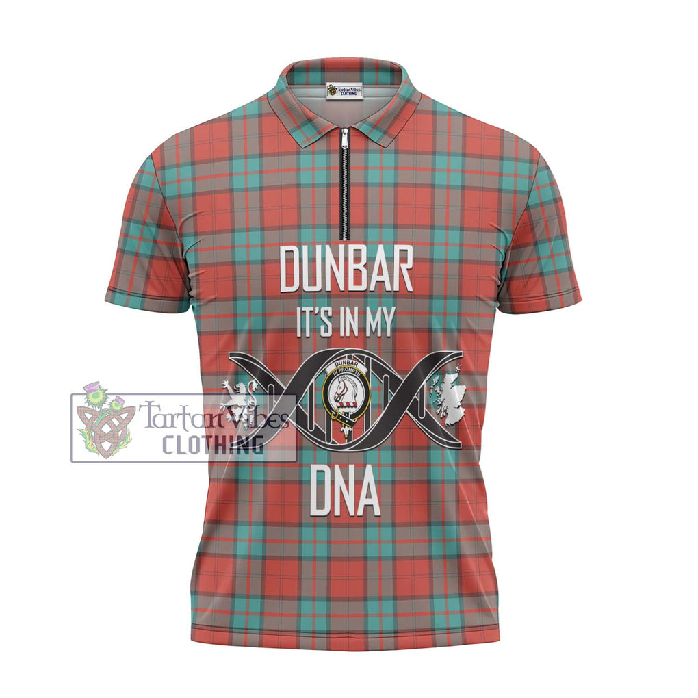 Dunbar Ancient Tartan Zipper Polo Shirt with Family Crest DNA In Me Style - Tartanvibesclothing Shop