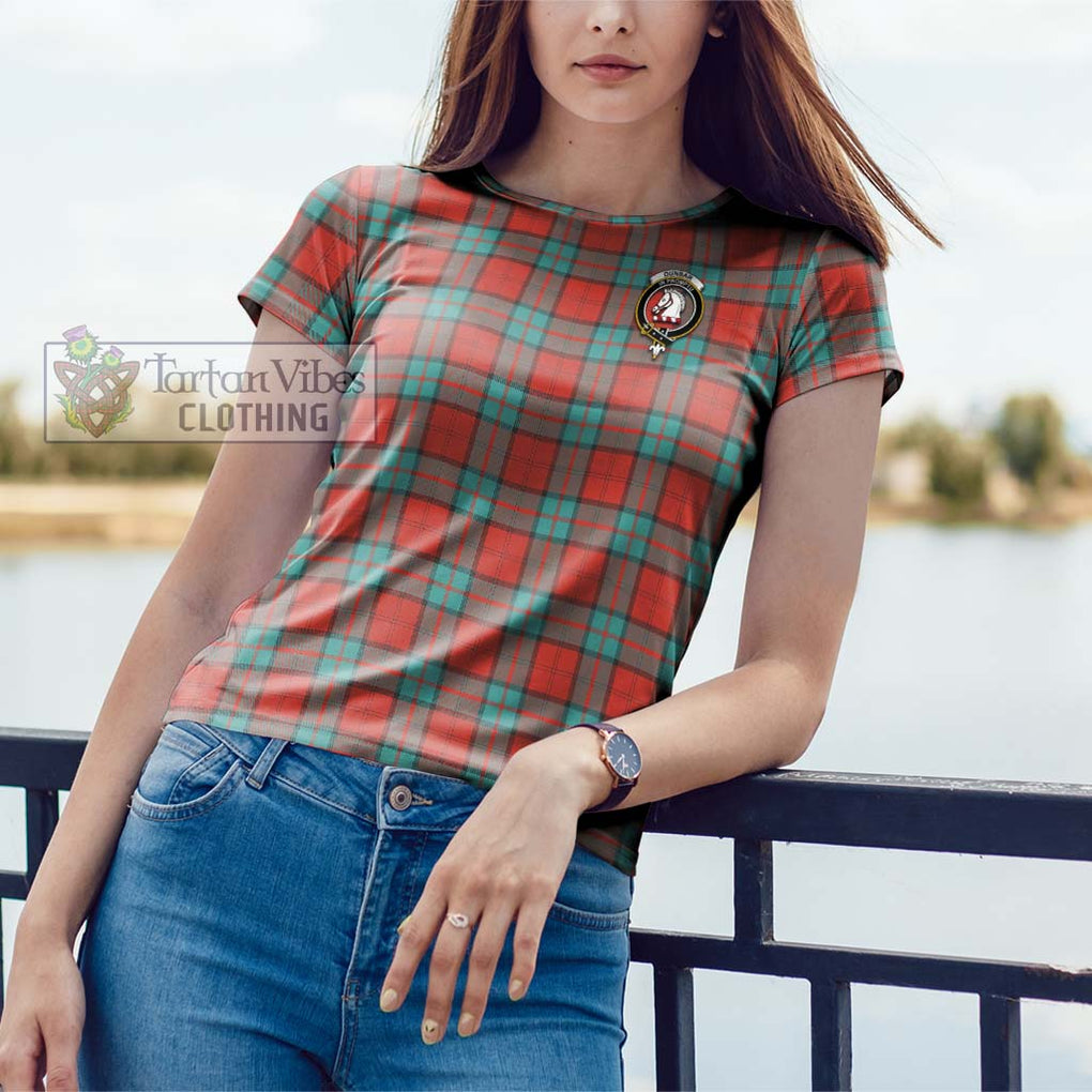 Dunbar Ancient Tartan Cotton T-Shirt with Family Crest Women's Shirt - Tartanvibesclothing Shop