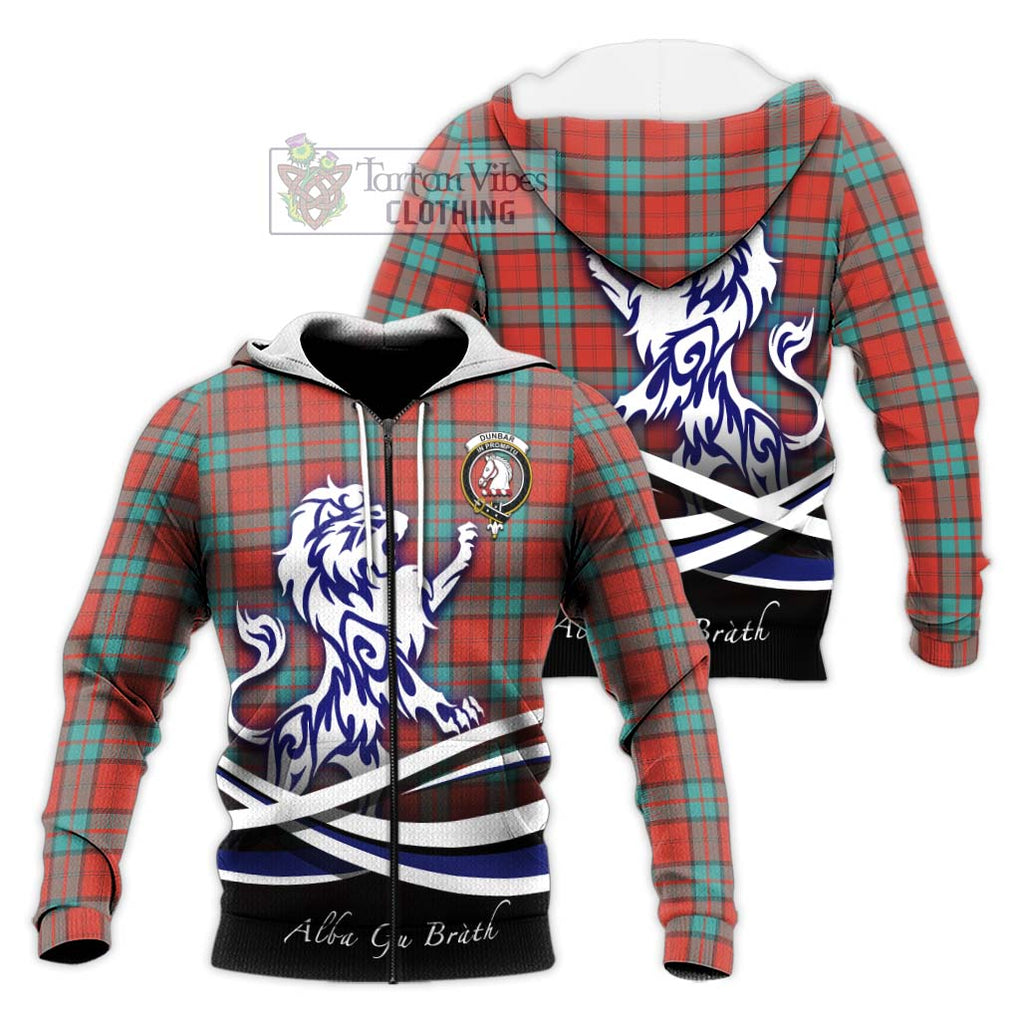 Dunbar Ancient Tartan Knitted Hoodie with Alba Gu Brath Regal Lion Emblem Unisex Knitted Zip Hoodie - Tartanvibesclothing Shop