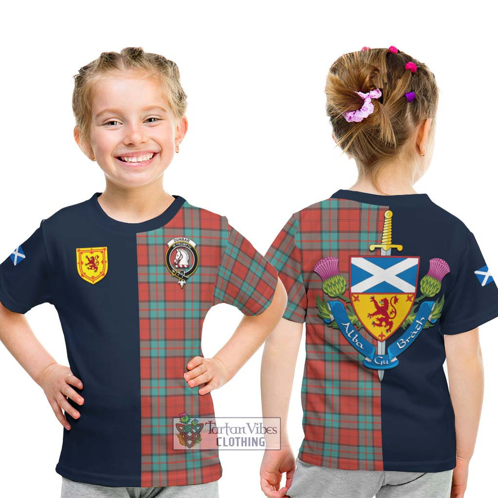 Tartan Vibes Clothing Dunbar Ancient Tartan Kid T-Shirt with Scottish Lion Royal Arm Half Style