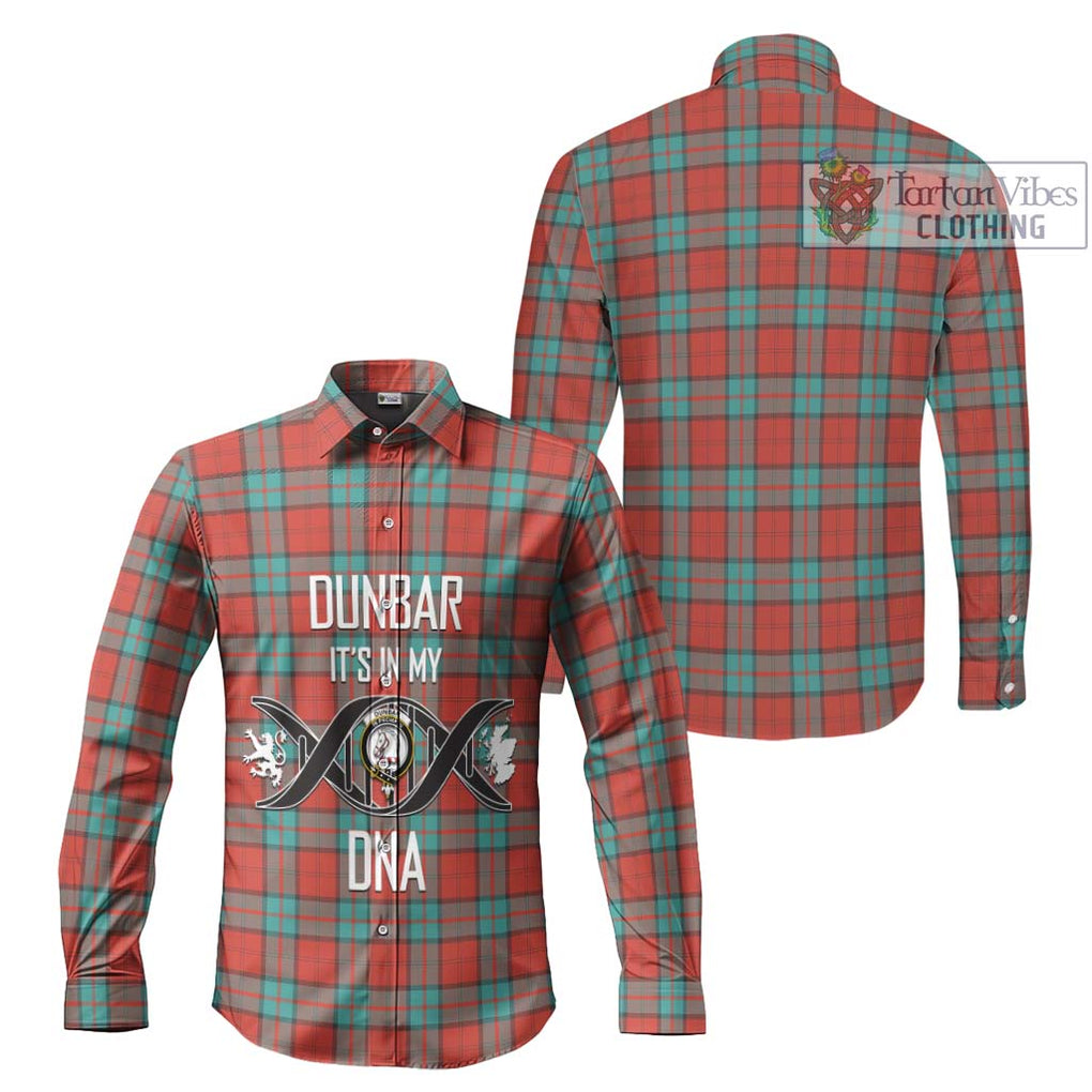 Dunbar Ancient Tartan Long Sleeve Button Shirt with Family Crest DNA In Me Style Men's Shirt - Tartanvibesclothing Shop