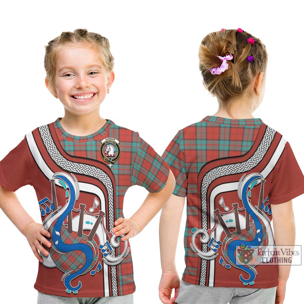 Tartan Vibes Clothing Dunbar Ancient Tartan Kid T-Shirt with Epic Bagpipe Style