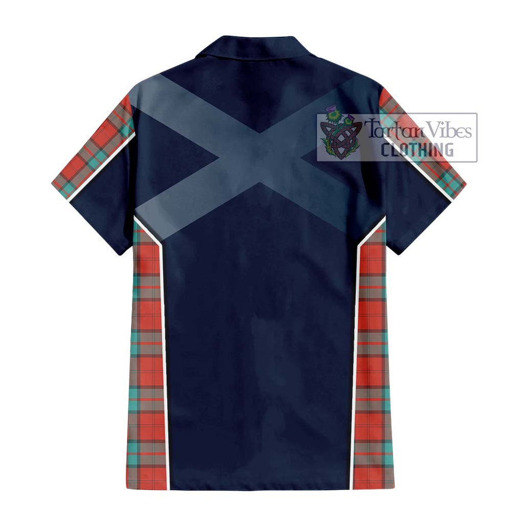 Dunbar Ancient Tartan Short Sleeve Button Shirt with Family Crest and Lion Rampant Vibes Sport Style - Tartan Vibes Clothing