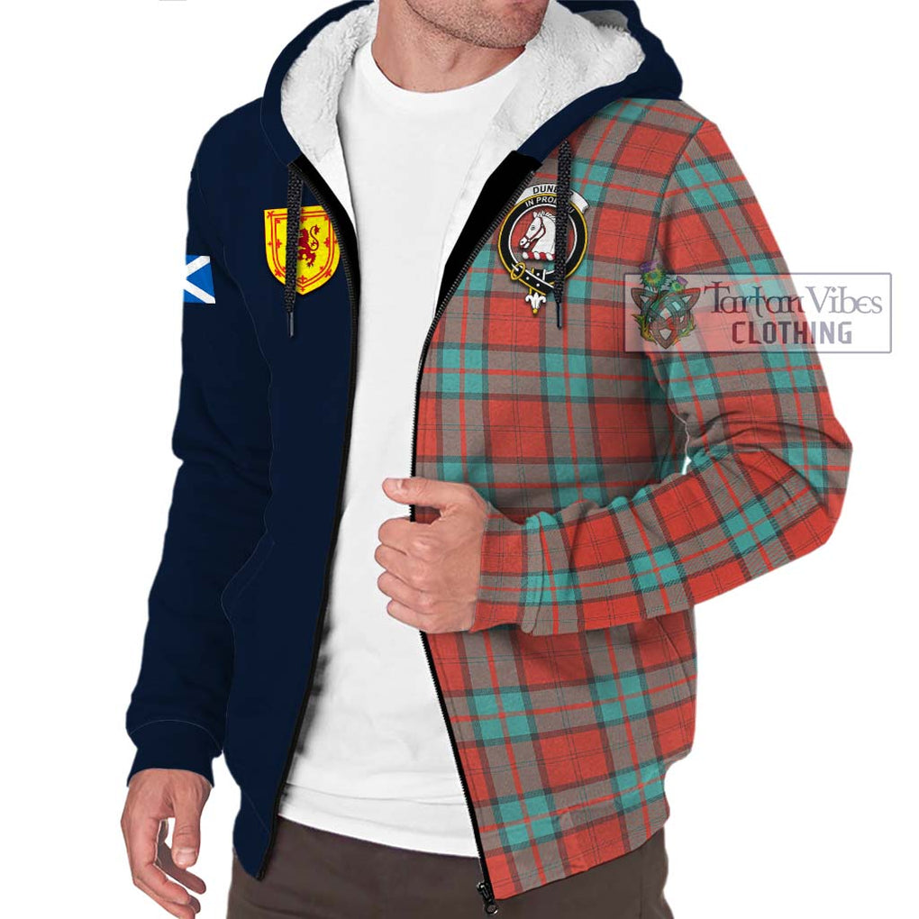 Tartan Vibes Clothing Dunbar Ancient Tartan Sherpa Hoodie with Scottish Lion Royal Arm Half Style