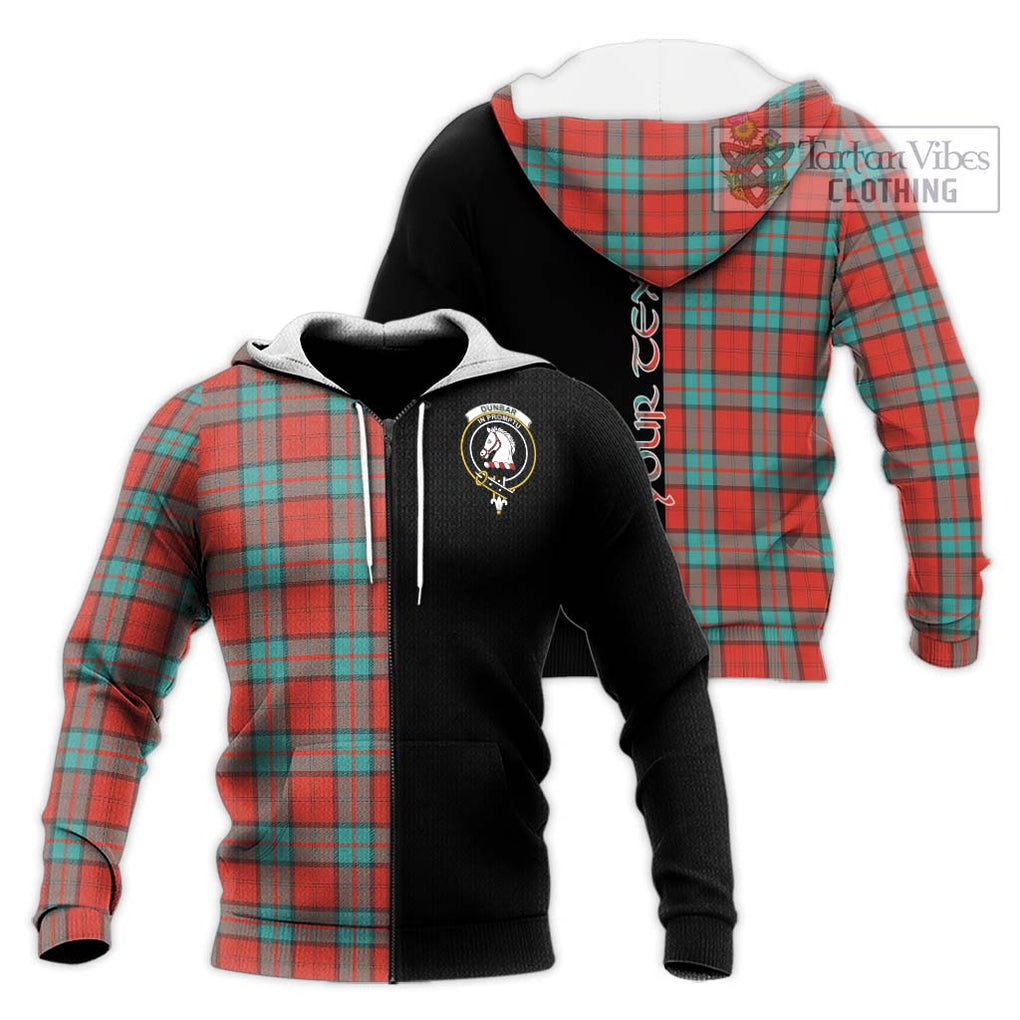 Dunbar Ancient Tartan Knitted Hoodie with Family Crest and Half Of Me Style Unisex Knitted Zip Hoodie - Tartanvibesclothing Shop