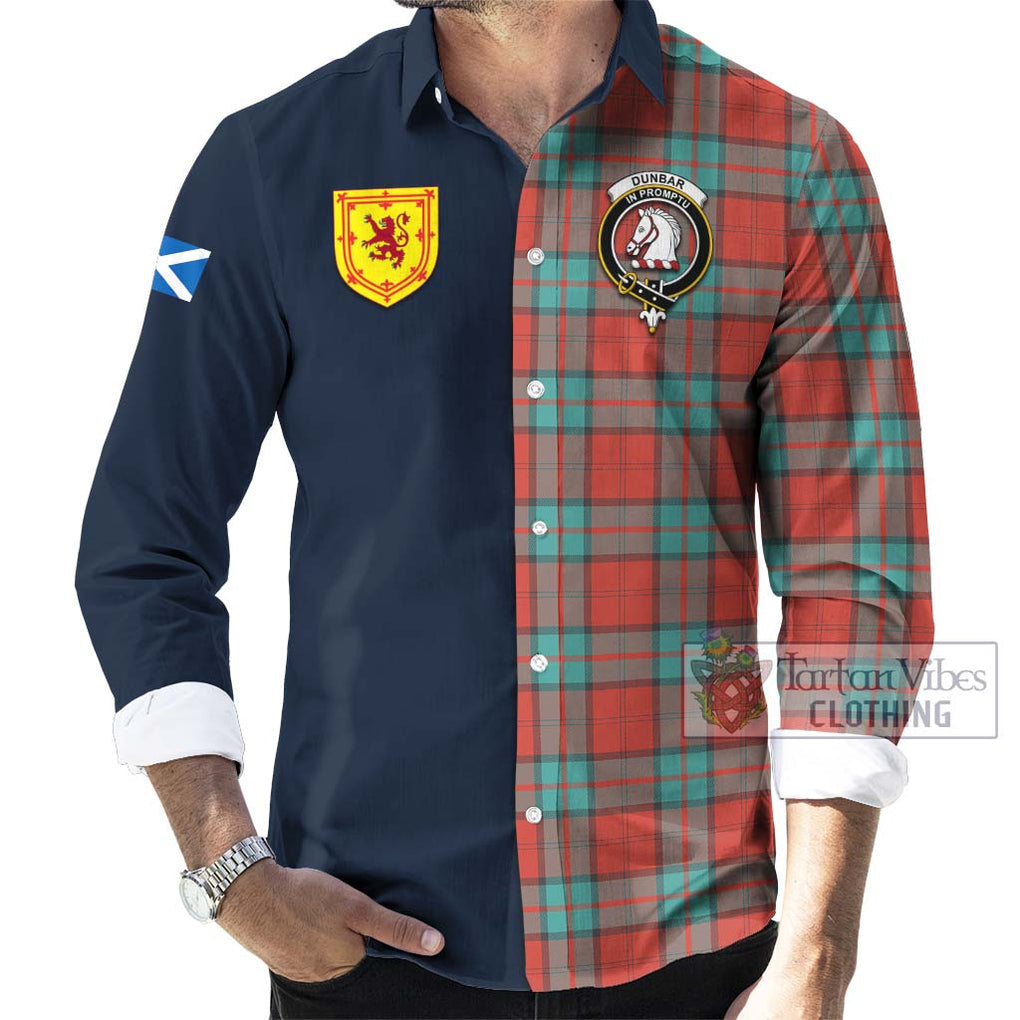 Tartan Vibes Clothing Dunbar Ancient Tartan Long Sleeve Button Shirt with Scottish Lion Royal Arm Half Style