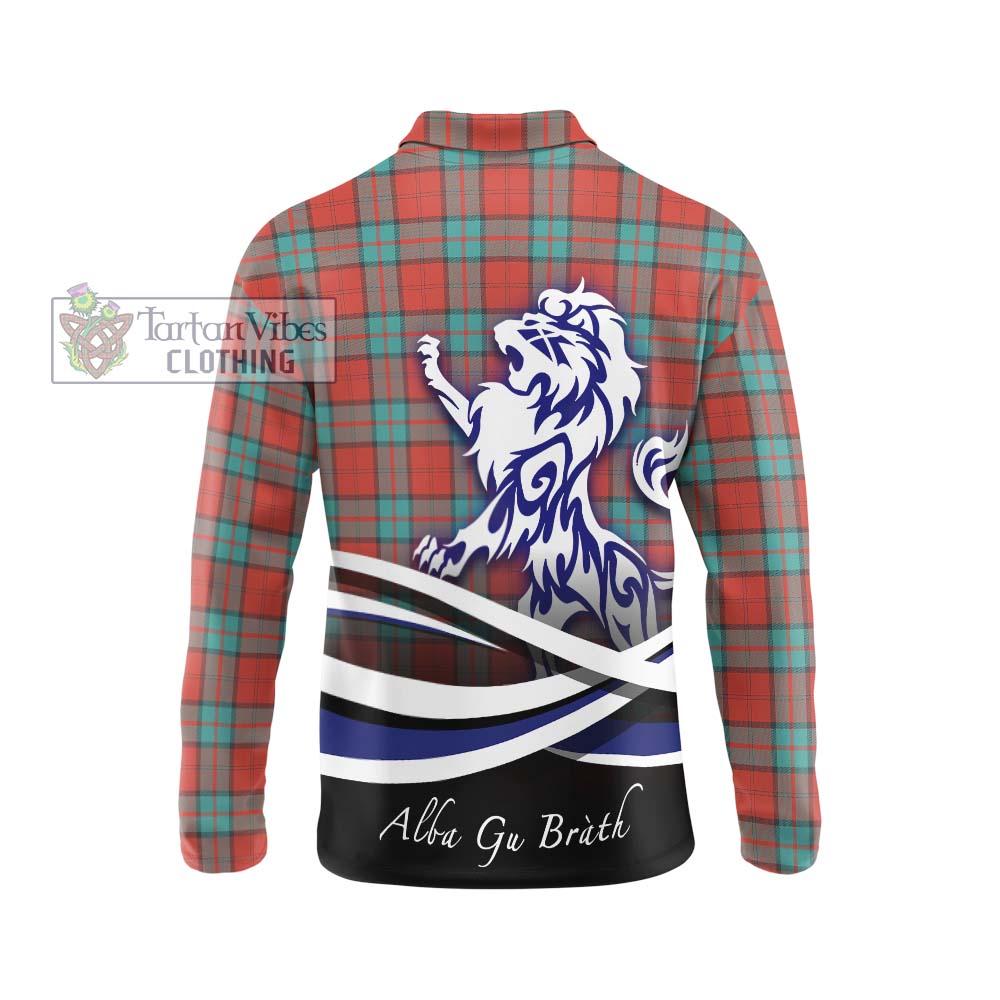 Dunbar Ancient Tartan Long Sleeve Polo Shirt with Alba Gu Brath Regal Lion Emblem - Tartanvibesclothing Shop