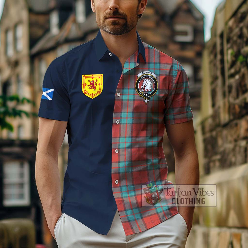 Tartan Vibes Clothing Dunbar Ancient Tartan Short Sleeve Button Shirt with Scottish Lion Royal Arm Half Style