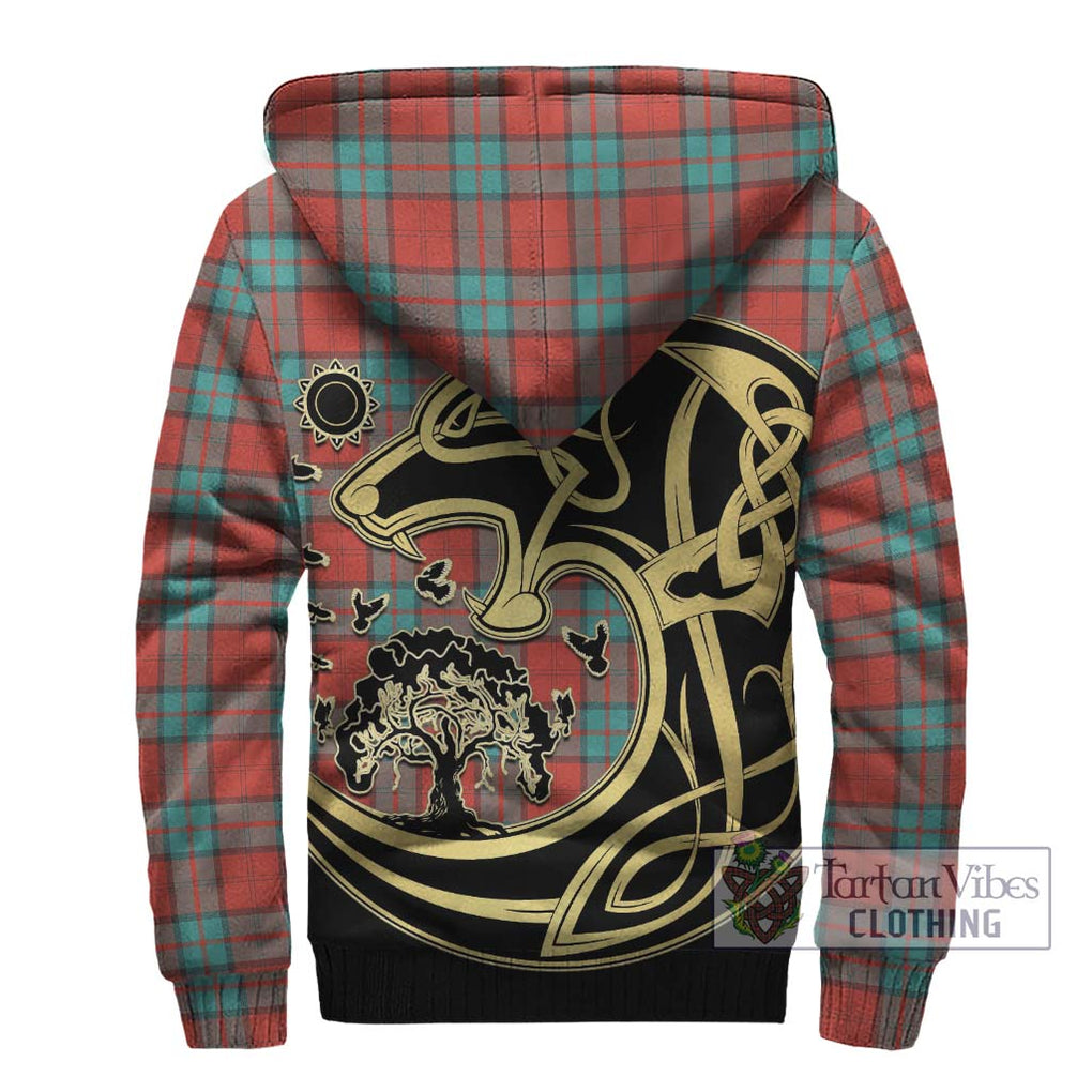 Dunbar Ancient Tartan Sherpa Hoodie with Family Crest Celtic Wolf Style - Tartan Vibes Clothing