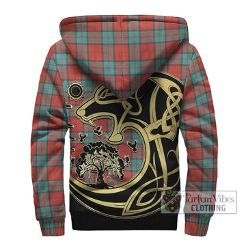 Dunbar Ancient Tartan Sherpa Hoodie with Family Crest Celtic Wolf Style