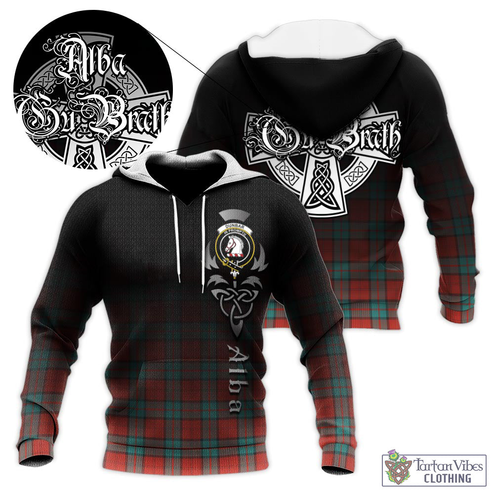 Tartan Vibes Clothing Dunbar Ancient Tartan Knitted Hoodie Featuring Alba Gu Brath Family Crest Celtic Inspired