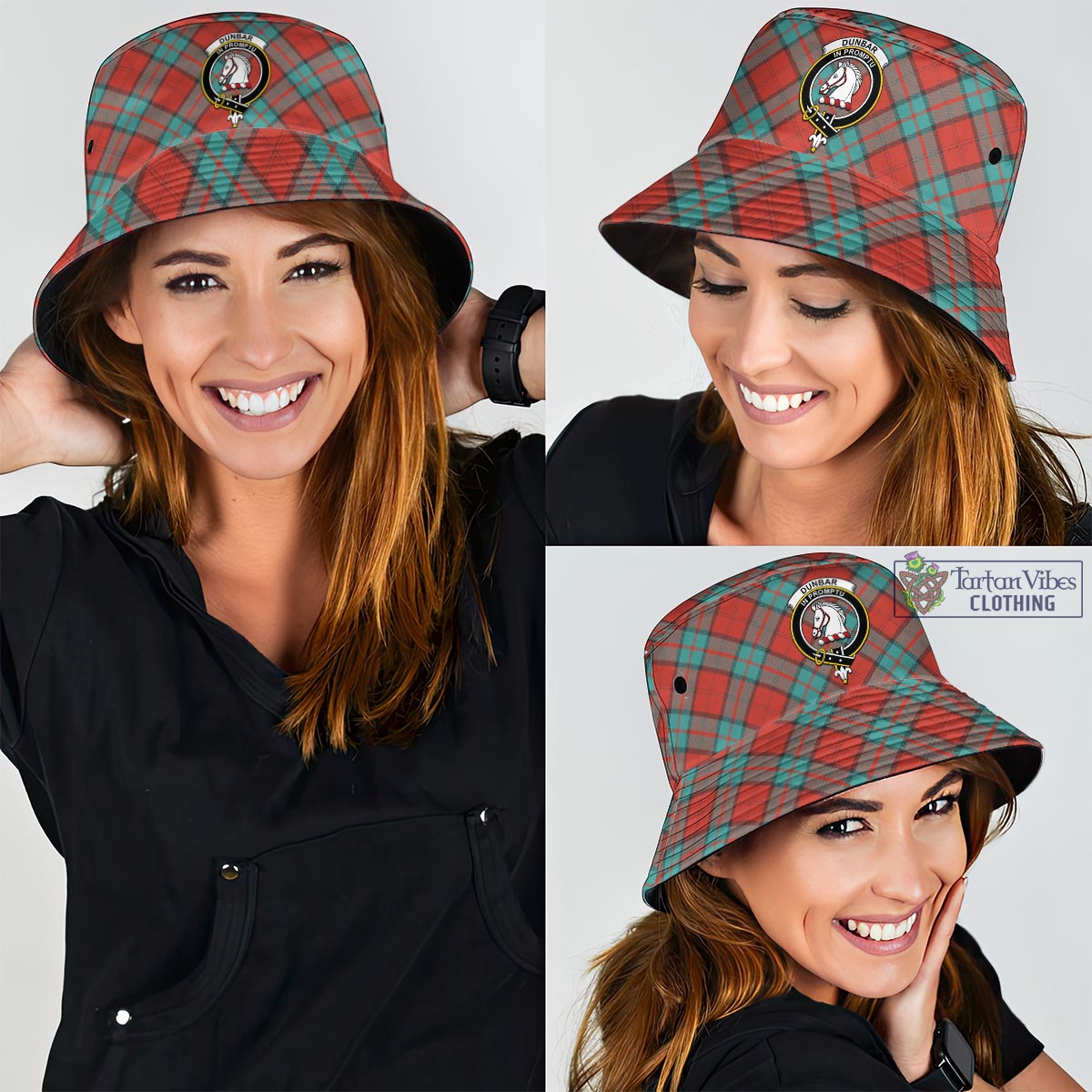 Tartan Vibes Clothing Dunbar Ancient Tartan Bucket Hat with Family Crest