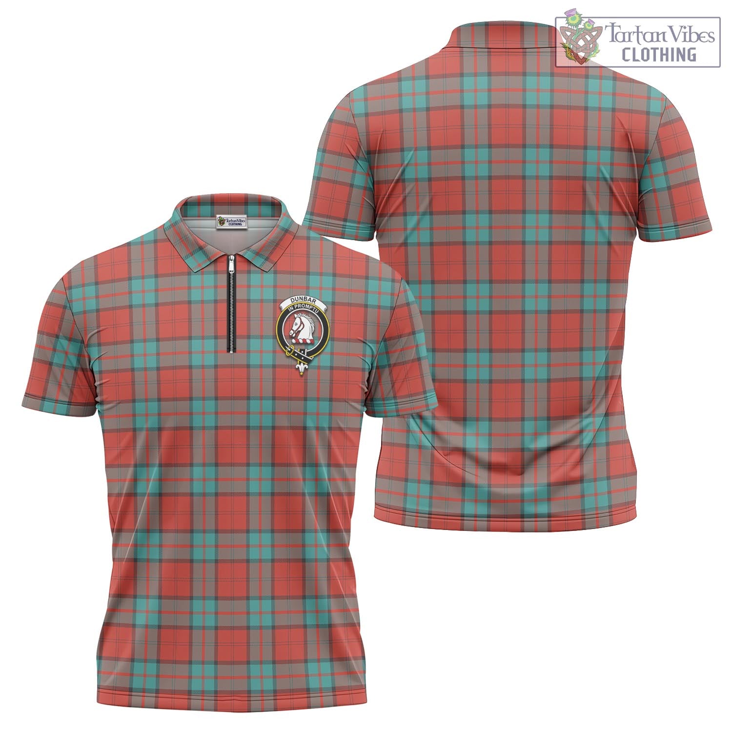 Tartan Vibes Clothing Dunbar Ancient Tartan Zipper Polo Shirt with Family Crest