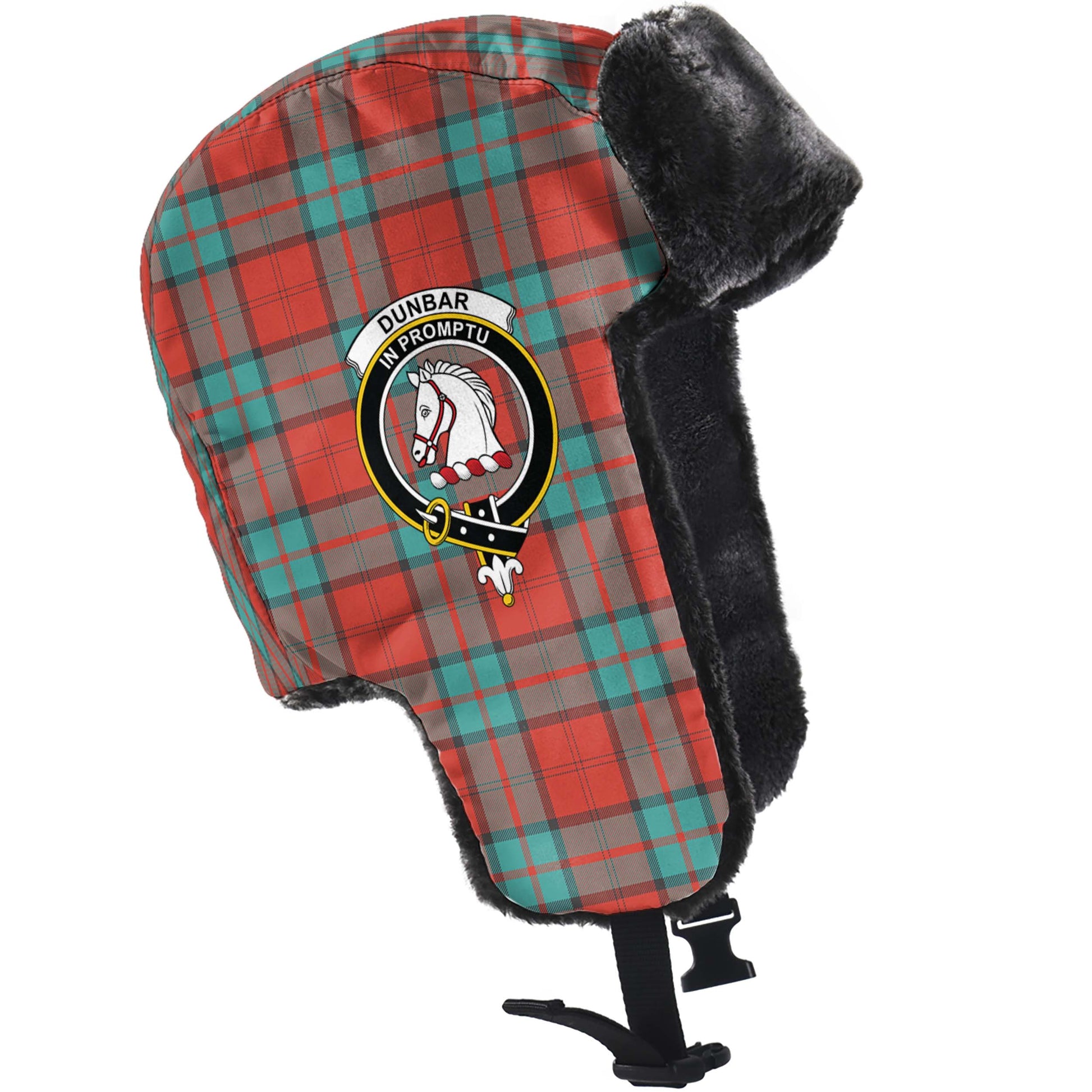 Dunbar Ancient Tartan Winter Trapper Hat with Family Crest - Tartanvibesclothing