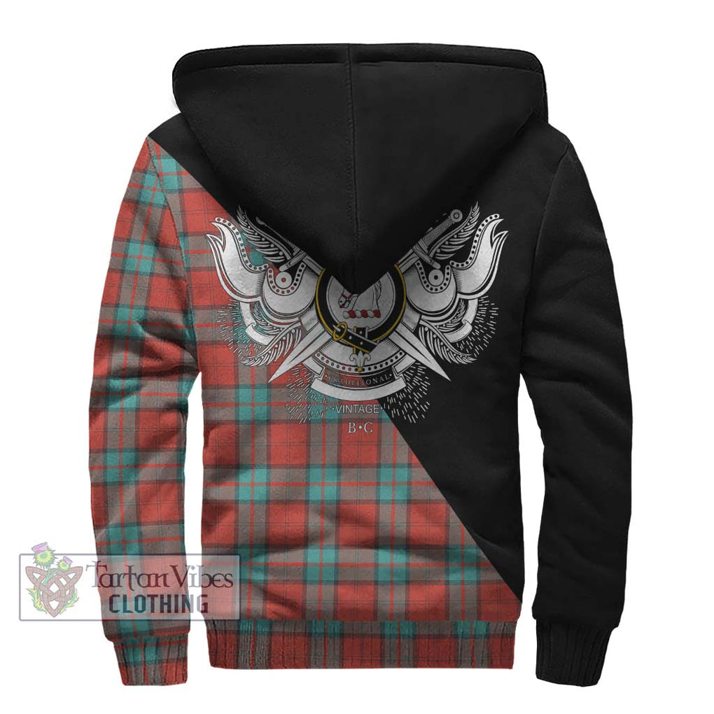 Dunbar Ancient Tartan Sherpa Hoodie with Family Crest and Military Logo Style - Tartanvibesclothing Shop