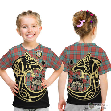 Dunbar Ancient Tartan Kid T-Shirt with Family Crest Celtic Wolf Style