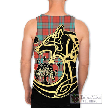 Dunbar Ancient Tartan Men's Tank Top with Family Crest Celtic Wolf Style