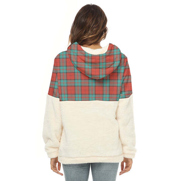 Dunbar Ancient Tartan Half Style Women's Borg Fleece Hoodie with Half Zip with Family Crest